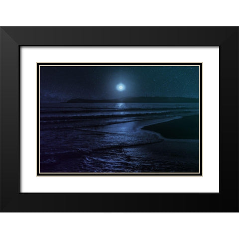 Beach Moon Black Modern Wood Framed Art Print with Double Matting by Villa, Milli