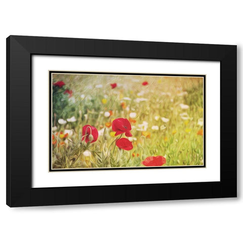 Flowers On The Hill Black Modern Wood Framed Art Print with Double Matting by Villa, Mlli