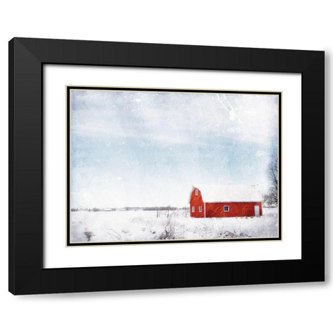 Barn In The Snow Black Modern Wood Framed Art Print with Double Matting by Villa, Mlli
