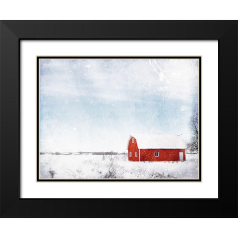Barn In The Snow Black Modern Wood Framed Art Print with Double Matting by Villa, Mlli