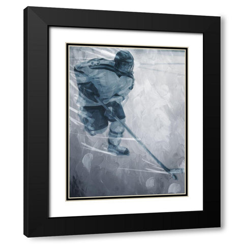 Hockey Go Black Modern Wood Framed Art Print with Double Matting by Villa, Mlli