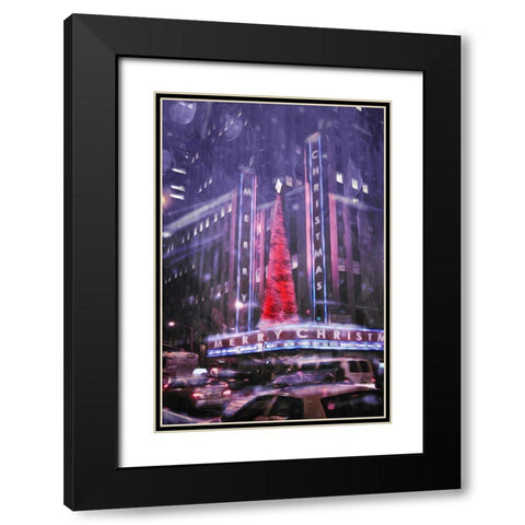 Street Christmas Black Modern Wood Framed Art Print with Double Matting by Villa, Mlli