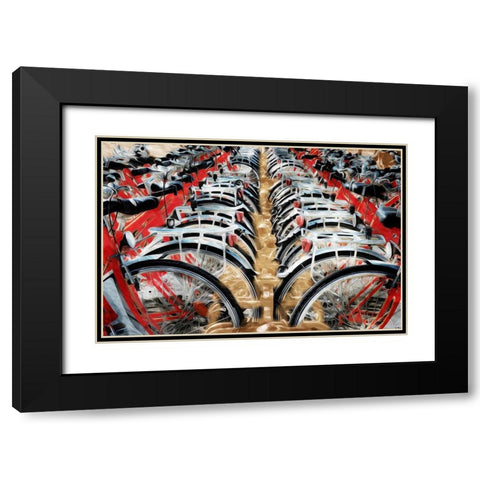 Red Bikes Black Modern Wood Framed Art Print with Double Matting by Villa, Mlli