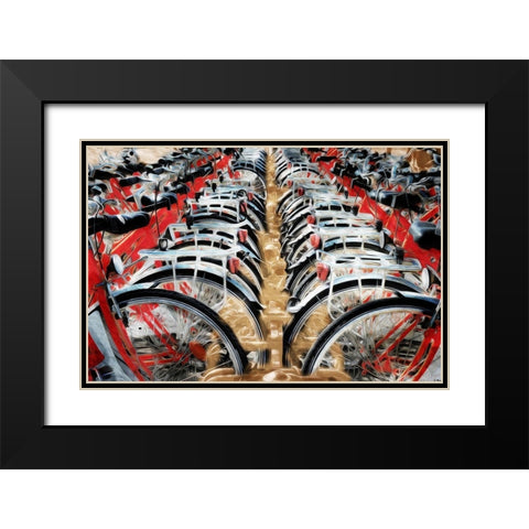 Red Bikes Black Modern Wood Framed Art Print with Double Matting by Villa, Mlli