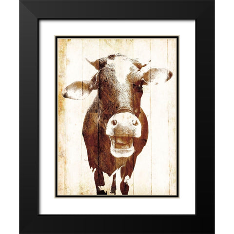 Aaahh Cow Black Modern Wood Framed Art Print with Double Matting by Villa, Mlli