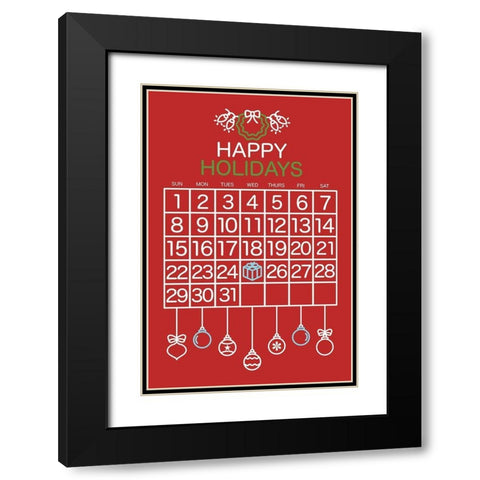 Happy Holidays Red Black Modern Wood Framed Art Print with Double Matting by Villa, Mlli