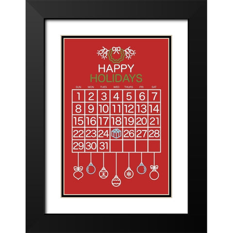 Happy Holidays Red Black Modern Wood Framed Art Print with Double Matting by Villa, Mlli