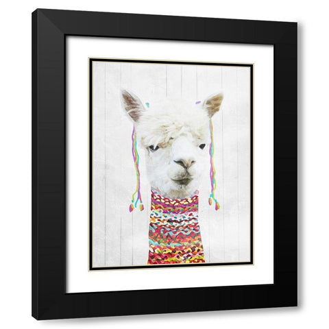 Dressed Llama Black Modern Wood Framed Art Print with Double Matting by Villa, Mlli