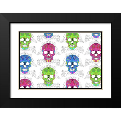 Bright Skulls Black Modern Wood Framed Art Print with Double Matting by Villa, Mlli