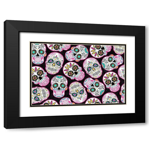 Pink Skulls Black Modern Wood Framed Art Print with Double Matting by Villa, Mlli