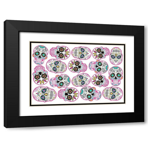 Pink Skulls White Back Black Modern Wood Framed Art Print with Double Matting by Villa, Mlli