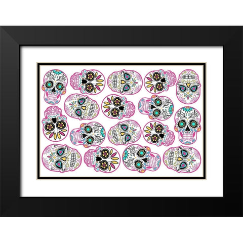 Pink Skulls White Back Black Modern Wood Framed Art Print with Double Matting by Villa, Mlli