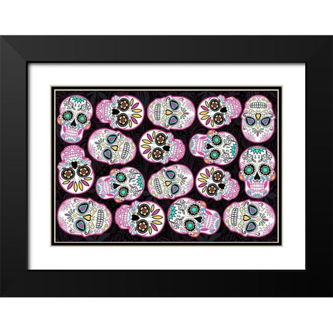 Pink Skulls Black Back Black Modern Wood Framed Art Print with Double Matting by Villa, Mlli