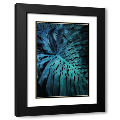 Teal Night Foliage Black Modern Wood Framed Art Print with Double Matting by Villa, Milli