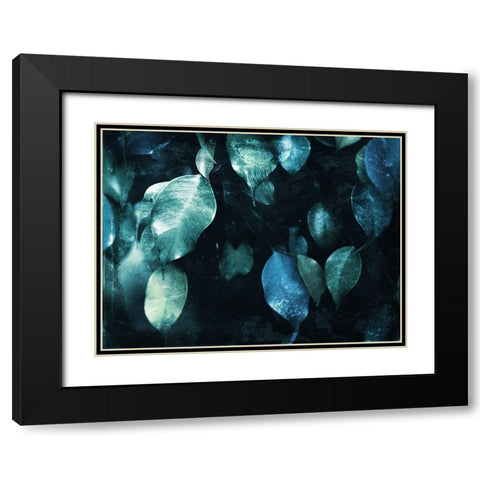 Teal Hanging Leaves Black Modern Wood Framed Art Print with Double Matting by Villa, Milli