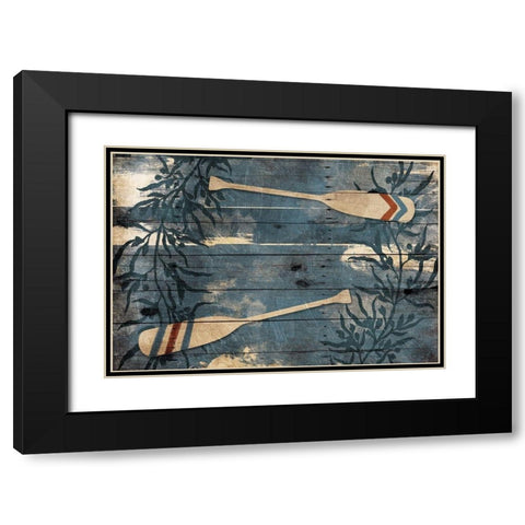Blue Wall Oars Black Modern Wood Framed Art Print with Double Matting by Villa, Mlli