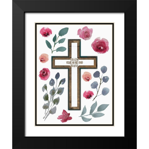 Follow Your Heart Cross Black Modern Wood Framed Art Print with Double Matting by Villa, Mlli