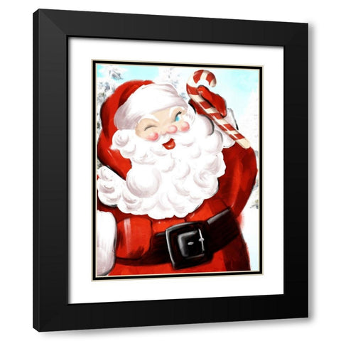 Santa Candy Cane Black Modern Wood Framed Art Print with Double Matting by Villa, Mlli