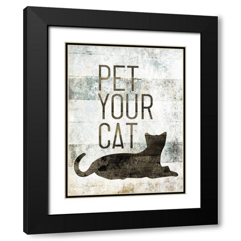 Pet Your Cat Black Modern Wood Framed Art Print with Double Matting by Villa, Mlli