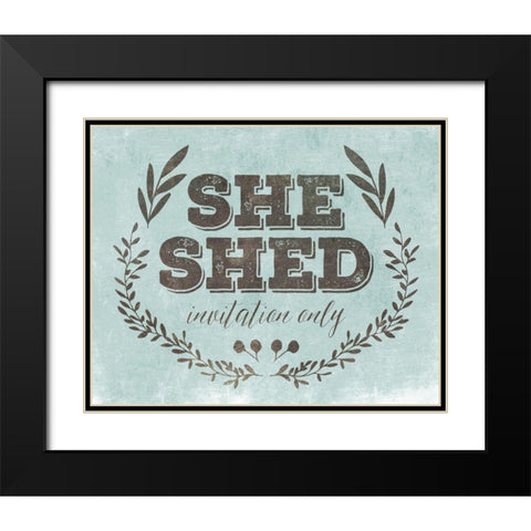 She Shed Teal Black Modern Wood Framed Art Print with Double Matting by Villa, Mlli