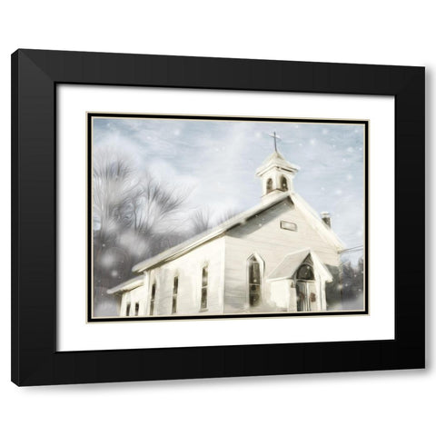 Church Snow Day Black Modern Wood Framed Art Print with Double Matting by Villa, Mlli