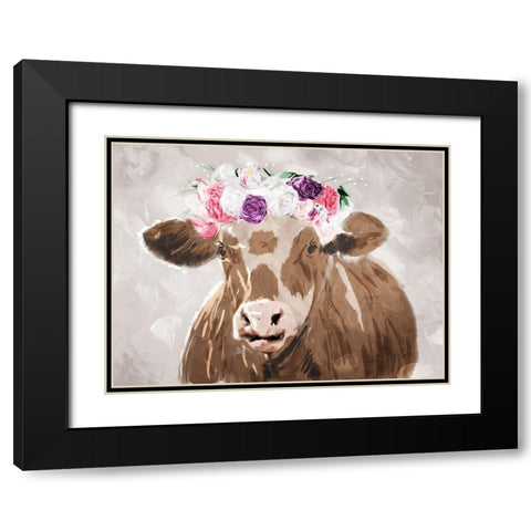 Cow Flowers Black Modern Wood Framed Art Print with Double Matting by Villa, Mlli