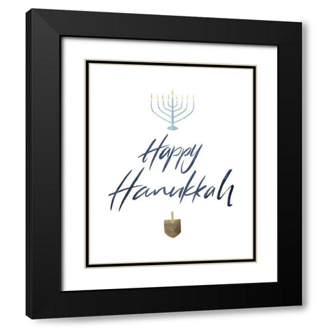 Happy Hanukkah Black Modern Wood Framed Art Print with Double Matting by Villa, Milli
