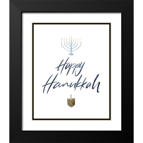 Happy Hanukkah Black Modern Wood Framed Art Print with Double Matting by Villa, Milli