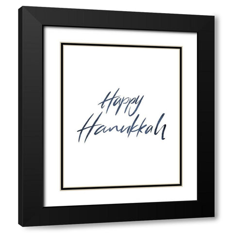 Happy Hanukkah Word Black Modern Wood Framed Art Print with Double Matting by Villa, Milli