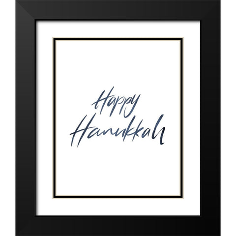 Happy Hanukkah Word Black Modern Wood Framed Art Print with Double Matting by Villa, Milli
