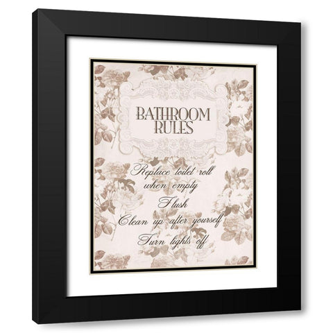 Bathroom Rules 1 Black Modern Wood Framed Art Print with Double Matting by Villa, Milli
