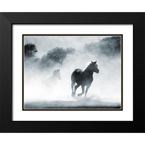 Running Horses 2 Black Modern Wood Framed Art Print with Double Matting by Villa, Milli