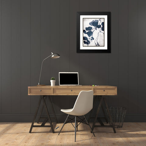 Blue Hanging Leaves 1 Black Modern Wood Framed Art Print with Double Matting by Villa, Milli