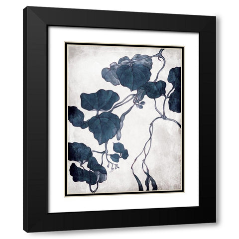 Blue Hanging Leaves 1 Black Modern Wood Framed Art Print with Double Matting by Villa, Milli