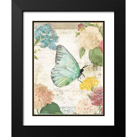 Butterfly Flowers Black Modern Wood Framed Art Print with Double Matting by Villa, Milli