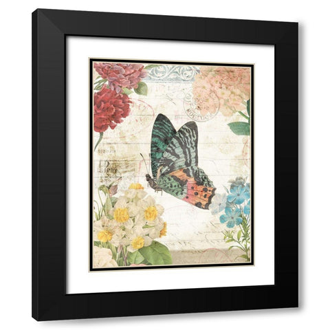 Butterfly Flowers 2 Black Modern Wood Framed Art Print with Double Matting by Villa, Milli
