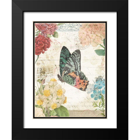 Butterfly Flowers 2 Black Modern Wood Framed Art Print with Double Matting by Villa, Milli