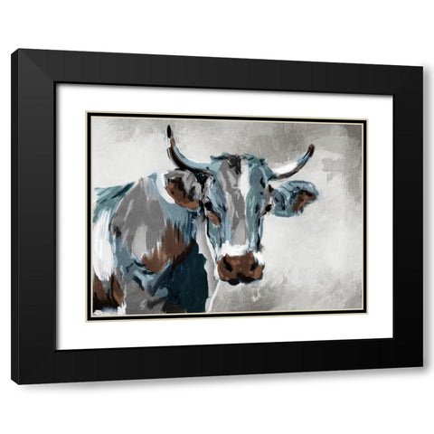 Cow Looking Black Modern Wood Framed Art Print with Double Matting by Villa, Milli