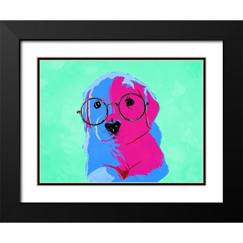 Puppy Eyes V3 Black Modern Wood Framed Art Print with Double Matting by Villa, Milli