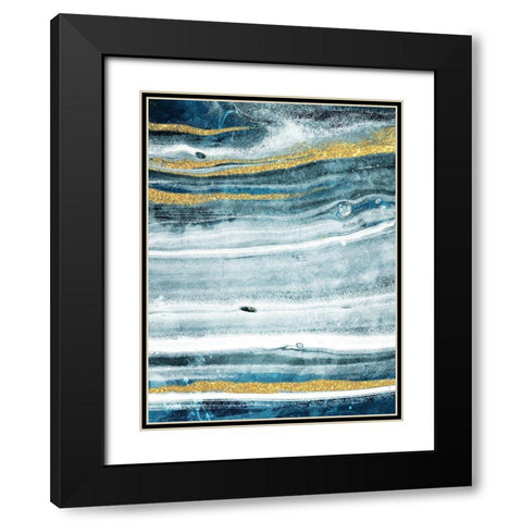 Gold Teal Flow Black Modern Wood Framed Art Print with Double Matting by Villa, Milli