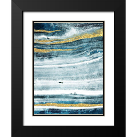 Gold Teal Flow Black Modern Wood Framed Art Print with Double Matting by Villa, Milli