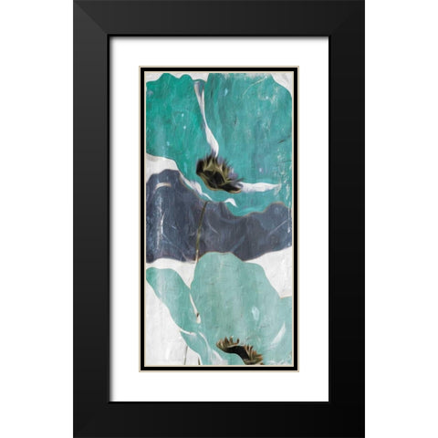 Floral Teal Blue Three Black Modern Wood Framed Art Print with Double Matting by Villa, Milli