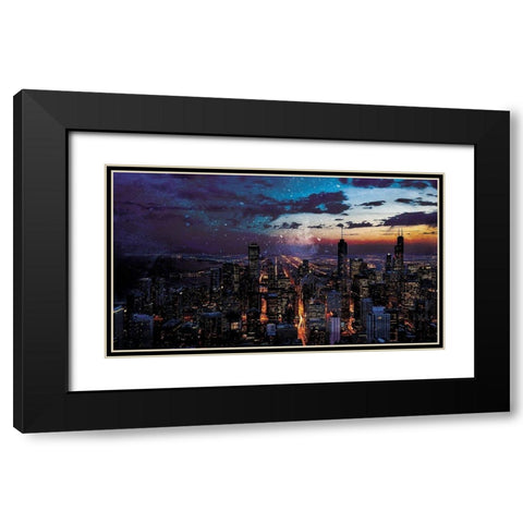Chicago Skyline Black Modern Wood Framed Art Print with Double Matting by Villa, Milli