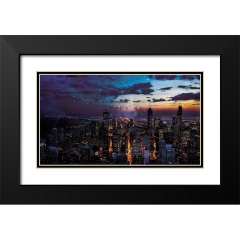Chicago Skyline Black Modern Wood Framed Art Print with Double Matting by Villa, Milli