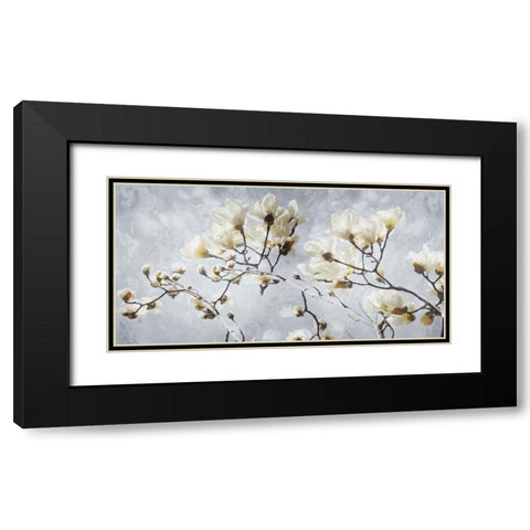 White Flowers In Grey Black Modern Wood Framed Art Print with Double Matting by Villa, Mlli