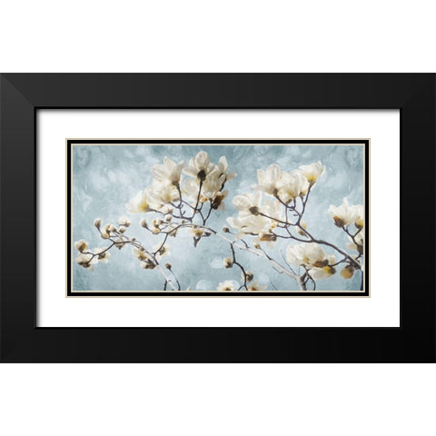 White Flowers In Blue Black Modern Wood Framed Art Print with Double Matting by Villa, Mlli