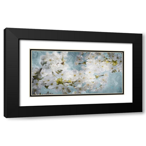 More White Flowers In Blue Black Modern Wood Framed Art Print with Double Matting by Villa, Mlli