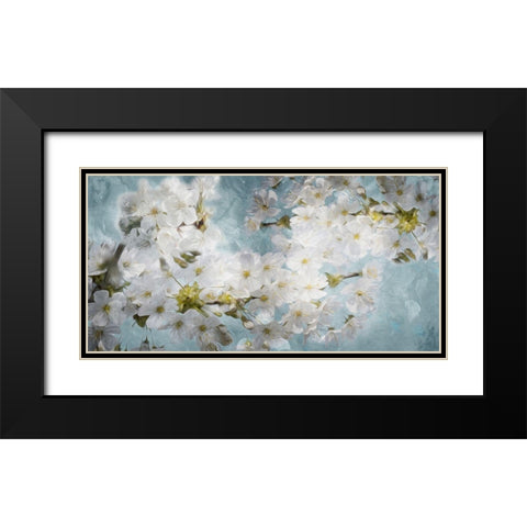 More White Flowers In Blue Black Modern Wood Framed Art Print with Double Matting by Villa, Mlli