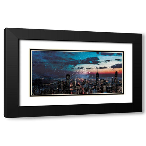 Chicago Skyline Hues Black Modern Wood Framed Art Print with Double Matting by Villa, Mlli