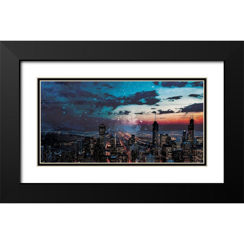 Chicago Skyline Hues Black Modern Wood Framed Art Print with Double Matting by Villa, Mlli